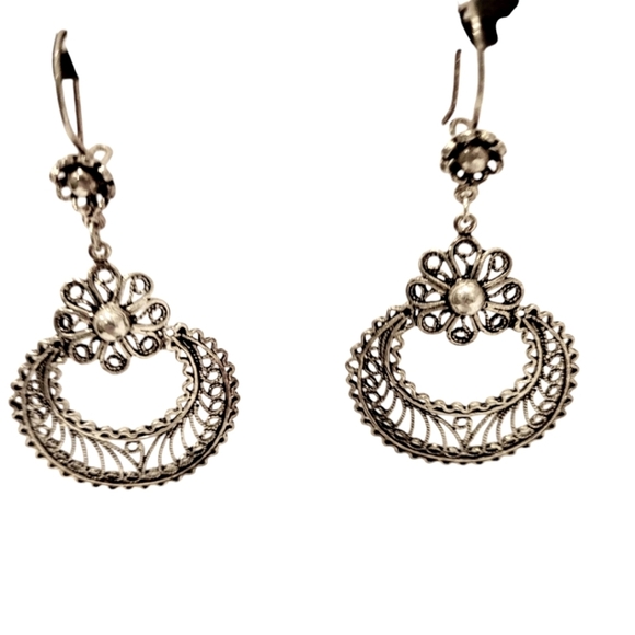 DGS Jewelry - DGS Stamped Turkey Sterling Silver 925 Filigree Work Dangle Pierced Earrings